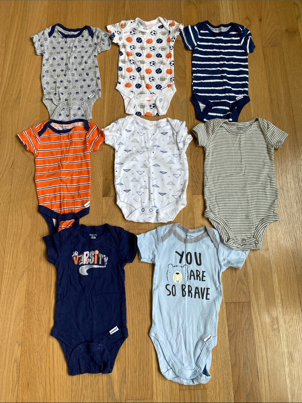 Gerber 0-3 Month Navy, White, Orange & Light Blue Baby One-Piece Bodysuit Set